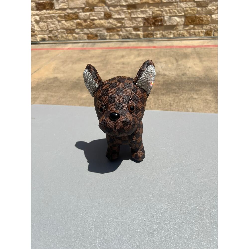Luxury Designer Daimer Brown Checkered Rhinestone Dog‎ Decor